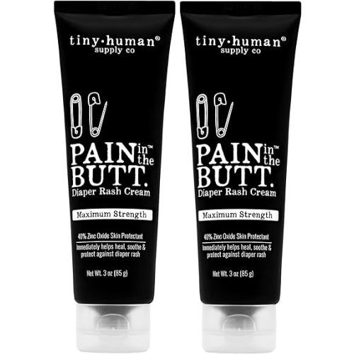 Pain in The Butt MAX Diaper Rash Cream, 3oz, 40% Zinc Oxide, 2-Pack, Natural Ingredients, Petrolatum Free, Soothing, Rapid Relief and Protection for Baby