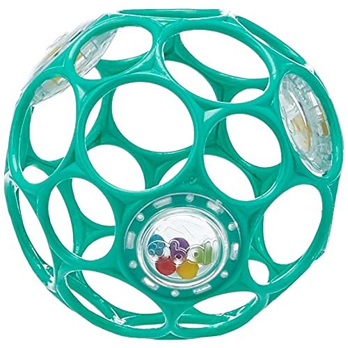 Bright Starts Oball Rattle Easy-Grasp Toy, Teal - 4", Ages Newborn Plus, 1 Count (Pack of 1)