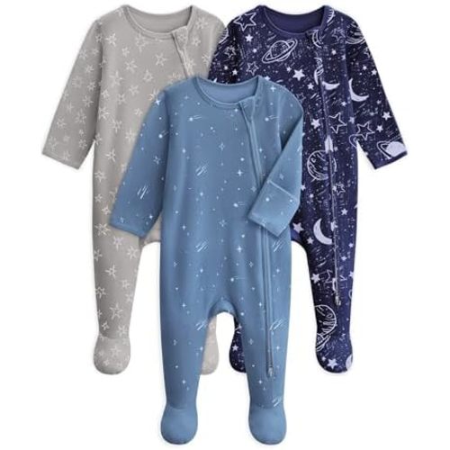 Baby Pajamas 100% Cotton 3Pcs Footie Pajamas — size 0-3m