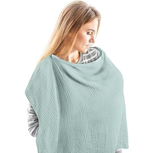 Riqiaqia Muslin Nursing Cover for Breastfeeding, Soft Cotton Breastfeeding Cover with Rigid Hoop for Baby, Multi-use Adjustable Nursing Apron Cover | Carseat Cover (Light Green))