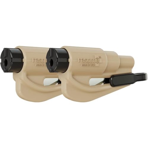 resqme Pack of 2 The Original Emergency Keychain Car Escape Tool, 2-in-1 Seatbelt Cutter and Window Breaker, Made in USA, Sand - Compact Emergency Hammer