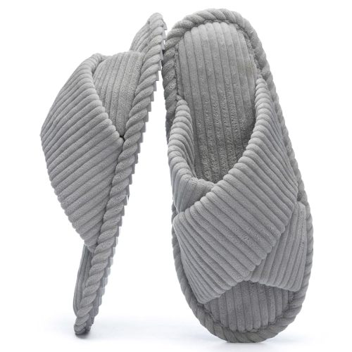 Slippers for Women Memory Foam House Bedroom Corduroy Crossbands Open Toe Slides Sandals Shoes Comfy Trendy Gift for womens Anti-Skid sole