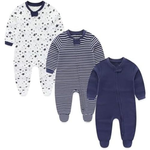 Baby Girls Boys Footed One-Piece Romper Cotton Long Sleeve Jumpsuit Zip Front Footie Romper 0-12 Month