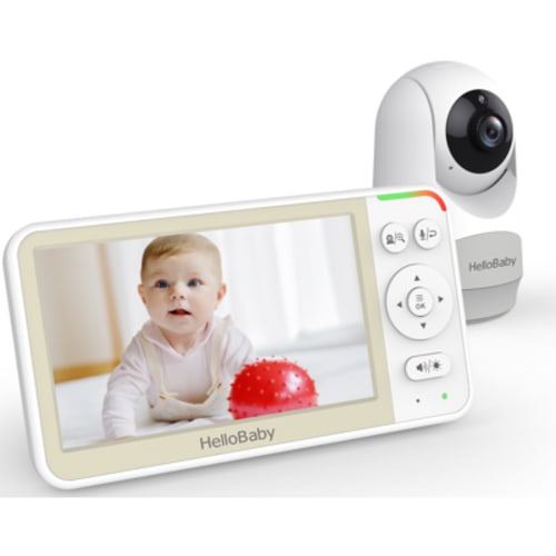 HelloBaby Video Baby Monitor-HB6256 with Remote Pan-Tilt and Zoom, 1000ft Long Range, No WiFi, 5.0" LCD, Night Vision, Lullabies, and Two-Way Audio