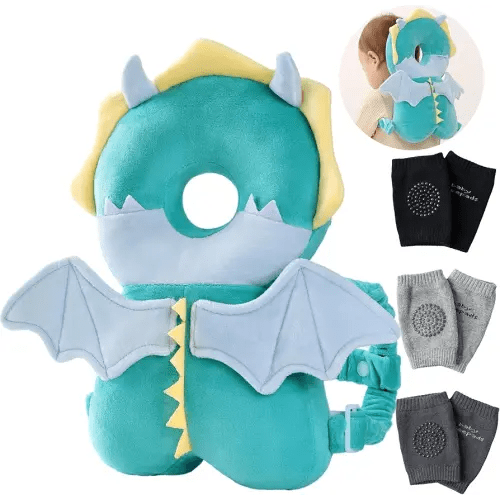 Feidoog Baby Head Protector Cushion Backpack with 3 Knee Pads for Walking & Crawling,Dragon