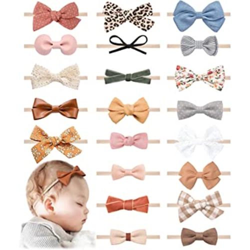 21 PCS Baby Headbands and Bows Hairbands Soft Nylon Elastics Handmade Girls Hair Accessories for Newborn Babies Infant Toddlers Kids
