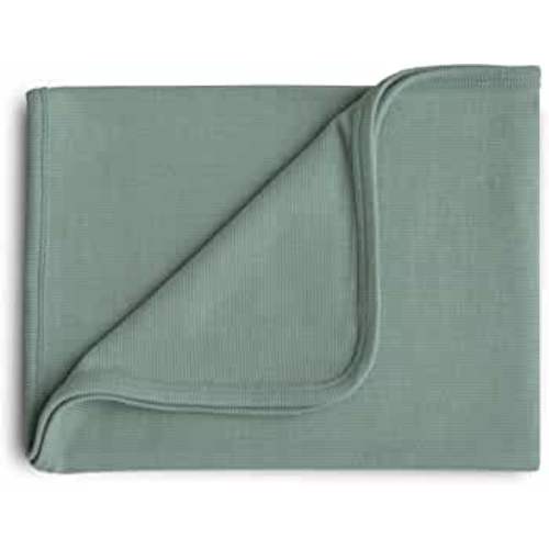 mushie Extra Soft Baby Blanket | Organic Cotton Ribbed Receiving Blanket, Swaddle, Stroller | 35x35 Inch (Roman Green)