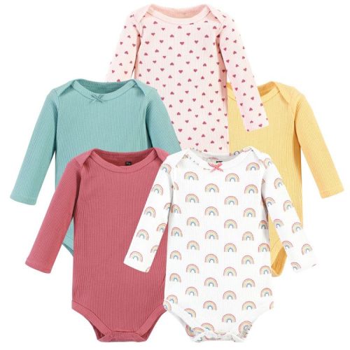 Hudson Baby Infant Girl Thermal Long Sleeve Bodysuits, Creative Rainbows, 0-3 Months