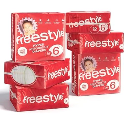 Freestyle Diapers – (Size 6) Hyper Absorbent & Non-Toxic – Disposable Diapers for Sensitive Skin – Ultra Soft Diapers (35+ lbs) – 120 Count