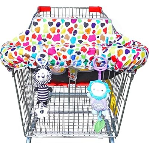2 in 1 Shopping Cart Cover&High Chair Cover for Restaurant Seat, Grocery Cart Cover for Baby Infant Toddler Girl/Boy Reversible, Machine Washable (Colorful)