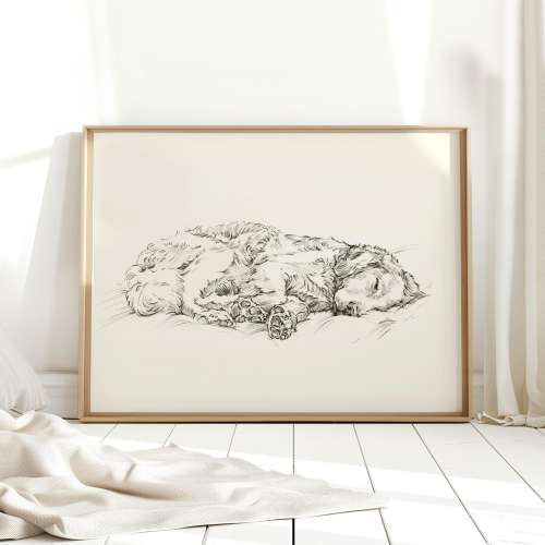 Golden Retriever Wall Art Prints by Ethan Harper - Golden Retriever Sketch Drawing For Nursery Decor or Gifts For Kids-Dog Portrait Painting