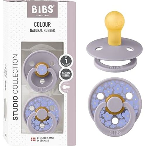 BIBS Pacifiers - Colour Studio 2 Pack | Round Nipple Baby Pacifier | BPA Free Natural Rubber Latex Soother | Made in Denmark | Size 0+ Months | Jasmine Blush