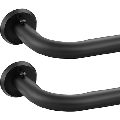 Wrap Around Curtain Rods 2 Pack for 28 to 48 Inches Windows, 1" Heavy Duty Room Darkening Drapery Rod with Sturdy Aluminum Base, Wall Mounted Ceiling Mounted Curved Curtains Rod, Matte Black