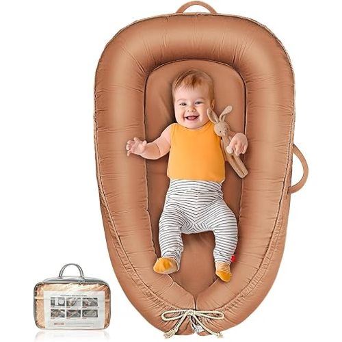 Baby Lounger - Infant Lounger for Newborn 0-24 Months, Pure Cotton Breathable Baby Nest Lounger Cover, Newborn Essentials for Baby Boys & Girls, Co Sleeper Portable Baby Bed for Home and Travel