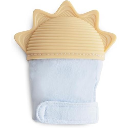 mushie Silicone Teething Mitten for Babies 3 Months+ (Sun) | Textured Silicone & Sensory Fabric with Adjustable Strap