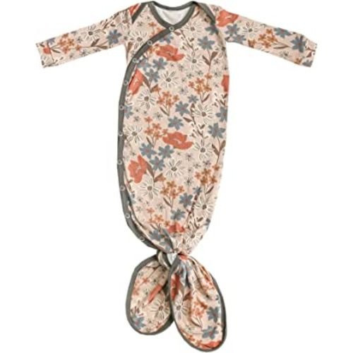Copper Pearl Baby Gown - Knotted Newborn Sleepers for Baby Boy and Girl, Soft Stretchy Long Sleeve Infant Gowns with Bottom Tie and Hand Mittens, Perfect Hospital Coming Home Outfit (Eden)
