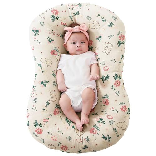 FUNUPUP Muslin Baby Lounger Cover Compatible with Snuggle Me Lounger, Infant Lounger Pillow Cover for Newborn, Removable Newborn Lounger Cover for Boys and Girls, Pink Flower