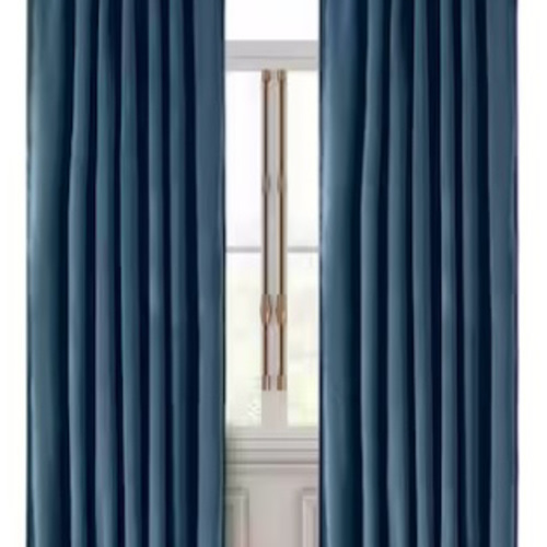 RICARDO Premium Velvet Blue Solid 50 in. W x 84 in. L Rod Pocket With Back Tab Room Darkening Curtain Panel 02585-70-084-35