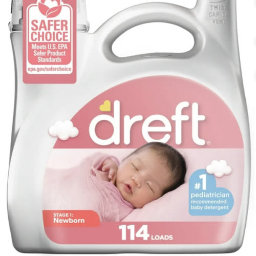 Dreft Stage 1 Newborn Baby Laundry Detergent Liquid, HE Compatible, 114 Loads, Laundry Soap for Sensitive Skin, Baby Laundry Detergent, Newborn Essentials