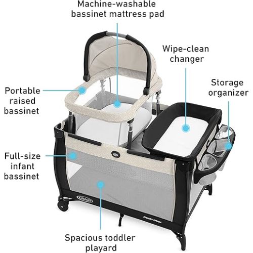 Graco Pack 'n Play Day2Dream Travel Bassinet Playard Features Portable Bassinet Diaper Changer and More (Lo, Lo)