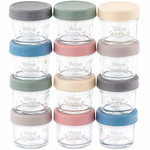 WeeSprout Glass Baby Food Storage Containers | 12 Set | 4 oz Baby Food Jars with Lids | Freezer Storage | Reusable Small Glass Baby Food Containers | Microwave/Dishwasher Friendly | for Infants/Babies - Matte Variety - 4 Ounce