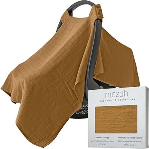 100% Organic Muslin Car Seat Covers for Infant Car Seat Canopy Baby Car Seat Cover Unisex (Caramel Toffee)