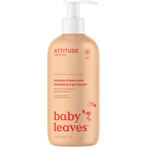 ATTITUDE 2-in-1 Shampoo and Body Wash for Baby, EWG Verified, Dermatologically Tested, Vegan, Orange and Pomegranate, 16 Fl Oz