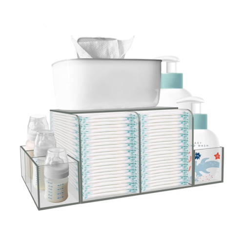 Diaper Caddy, Baby Changing Table Organizer, Detachable Clear Acrylic Diaper Storage for Wipe Dispenser, Wipe Warmer and other Diapering Essentials