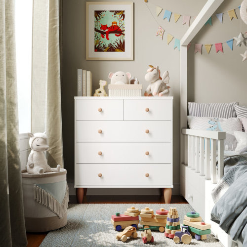 Isabelle & Max™ Aurey 5 Drawer Kids Dresser With Engineered Wood Frame And Tapered Wooden Legs | Wayfair