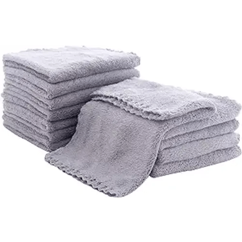 Soft 12 Pack Baby Washcloths - Extra Absorbent Wash Clothes for Newborns, Infants and Toddlers - Suitable for Baby Skin and New Born - Microfiber Coral Fleece 12x12 Inches (Grey) - 12x12 Inch (Pack of 12)