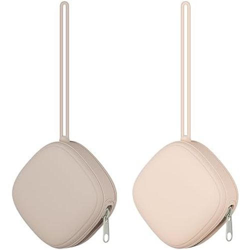 2 Pack Silicone Pacifier Holder Case, Portable Pacifier Case For Diaper Bag, BPA Free Newborn Baby Pacifiers Silicone Pouch For Boys & Girls (Light Grey+Shifting Sand)