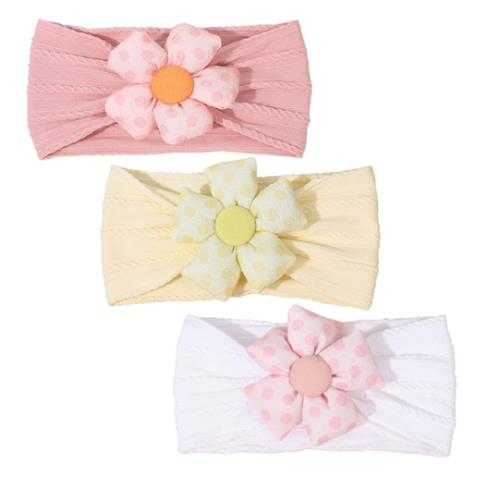 3 Pcs Baby Flower Headbands Baby Girls Nylon Headband Soft Hairbands Hair Accessories for Newborn Infant Toddler Kids (Yellow Pink White)