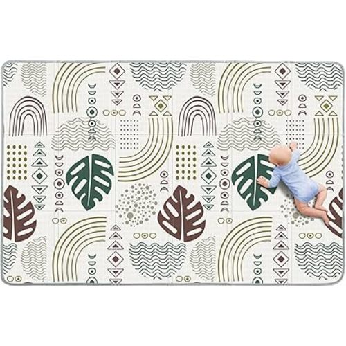 Babebay Baby Play Mat, Soft Baby Mat for Floor, Foldable Playmat for Babies Toddlers and Infants, Reversible Foam Play Mat, Waterproof Baby Crawling Mat for Indoor & Outdoor (Leaf Pattern,78x50)