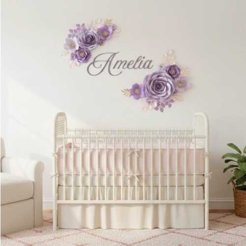 Lavender Paper Flower Set: Nursery Wall Decor & Name Sign