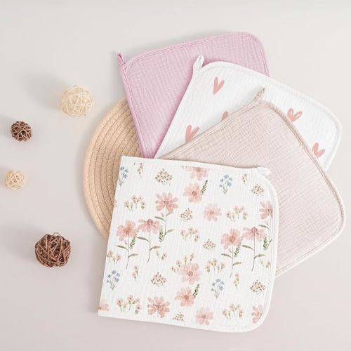 Susurration Muslin Burp Cloths, Soft Baby Burping Cloths for Unisex Boys and Girls, Newborn Essentials Large Extra Absorbent Washcloths, 20x10in, 4 Pack