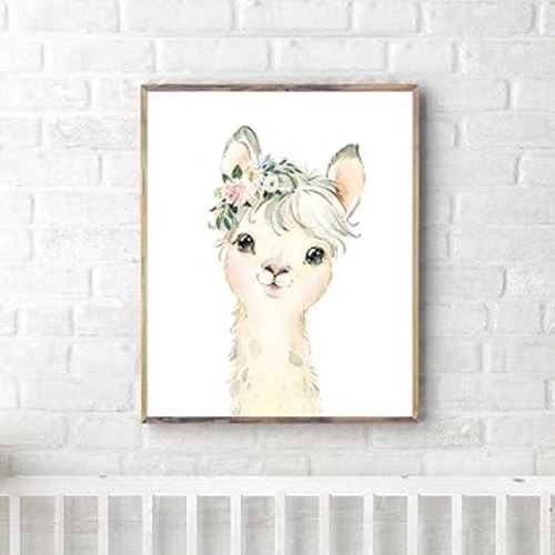 Watercolor Llama Print, Safari Animal Print, Baby Girl Nursery Wall Print, Girls Room Decor, Watercolor Animals, Blush Pink Flower, Photo,265