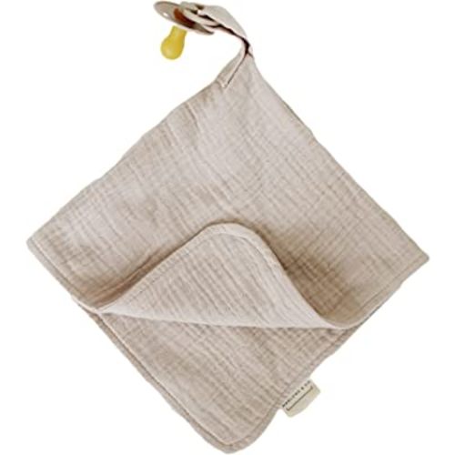 Marlowe & Co Organic Cotton Muslin Baby Blanket with Snap Closure, 100% Organic Cotton Muslin Lovey Blanket with Holder, Blanket Only (Natural Sand)