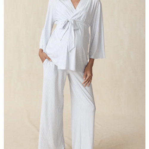 Maternity DreamModal™ Kimono Three-Piece Set in Fog (Size Large)