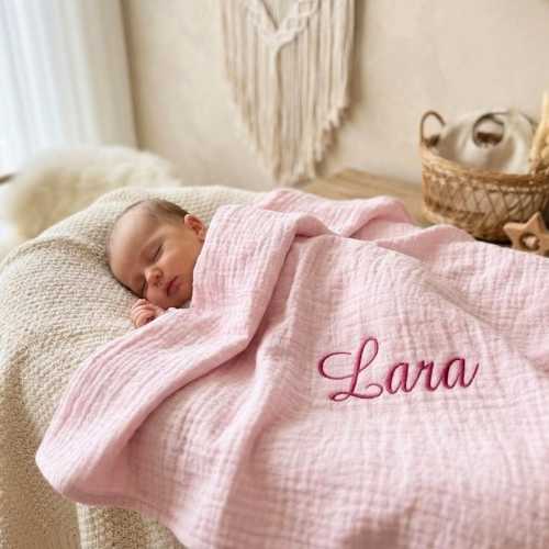 Personalized Muslin Baby Blanket, 39"x39" Custom Name Blanket, Newborn Girl Nursery Decor, Newborn Swaddle, Girls Blanket, Personalized Gift