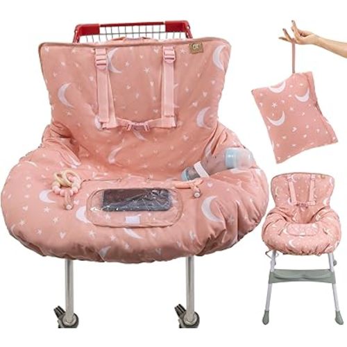 Shopping Cart Cover for Baby Girl & Boy | Water Resistant High Chair Cover w/Phone Pouch & Pocket | Gender Neutral Cart Cover for Babies | Padded Grocery Cart Cover for Baby | (Pink)