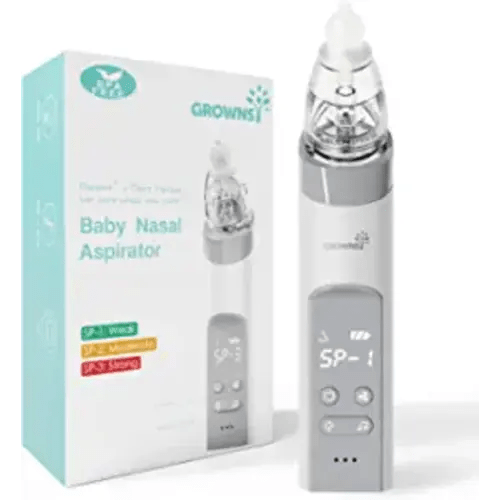 GROWNSY Nasal Aspirator for Baby, Electric Nose Aspirator for Toddler, Baby Nose Sucker, Automatic Nose Cleaner with 3 Silicone Tips, Adjustable Suction Level, Music and Light Soothing Function - Grey