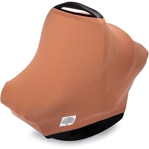 Parker Baby 4 in 1 Car Seat Cover for Girls and Boys - Stretchy Carseat Canopy, Nursing Cover, Grocery Cart Cover, High Chair Cover - “Copper”