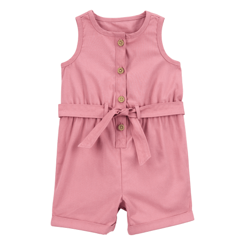 Baby Sleeveless Canvas Romper -Pink - Carter's | Carter's