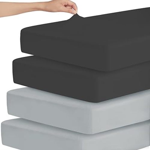 Stretchy Crib Sheets for Boys or Girls, 4 Pack Baby Crib Sheets Fitted for Standard Crib and Toddler Mattress 52" x 28", Soft and Breathable Fitted Crib Sheets Neutral, Grey & Black