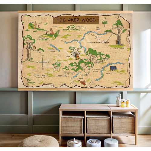 100 Acre Wood Map,Winnie the Pooh Map,Canvas Hanging,Kids Room Art,Nursery Wall Art,Kids Room Wall Decor,Oversized Tapestry,Kidsroom Decor