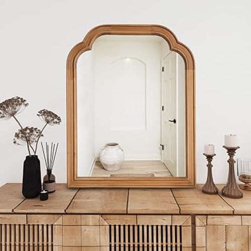WallBeyond Wood Frame Wall Mirror Decor for Entryway, Living Room or Bedroom Home Decor - Light Woodgrain 16" x 20" Natural Color