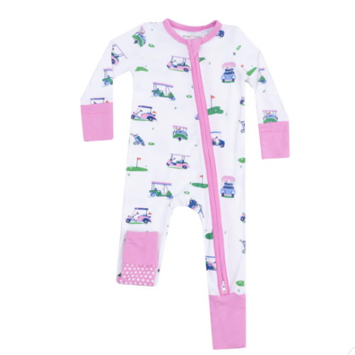 2 Way Zipper Romper - Vintage Golf Carts Pink
