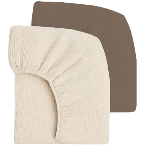 Muslin Fitted Crib Sheets: 2 Pack - Brown & Cream - 28x52", 100% Cotton, Oeko-TEX, Ultra-Soft & Breathable, Baby-Toddler Mattress Bedding