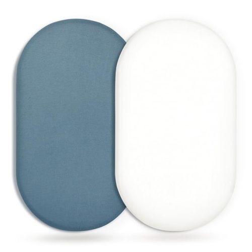 Stretchy Ultra Soft Fitted Bassinet Sheet 2 Pack, Universal Fit for Bassinets Baby Cradle Moses Basket Oval Rectangle Mattress Safe and Snug, Jersey Bassinet Sheets for Girls, Navy/White