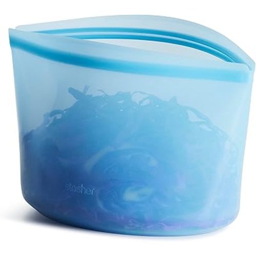 Stasher Premium Silicone Reusable Food Storage Bag, Blue | Microwave, Sous Vide, Dishwasher, Oven and Freezer Safe | BPA Free, Leak-free, Eco-friendly, 8-Cup Bowl